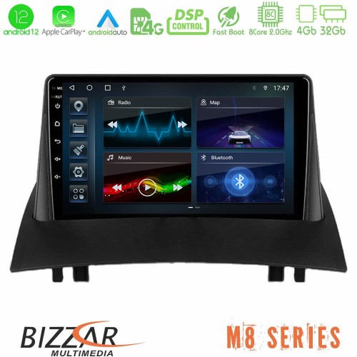 Bizzar M8 Series Renault Megane 2 2002-2008 8Core Android12 4+32GB Navigation Multimedia Tablet 9