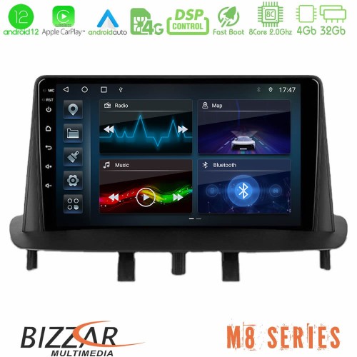 Bizzar M8 Series Renault Megane 3 2009-2013 8Core Android12 4+32GB Navigation Multimedia Tablet 9