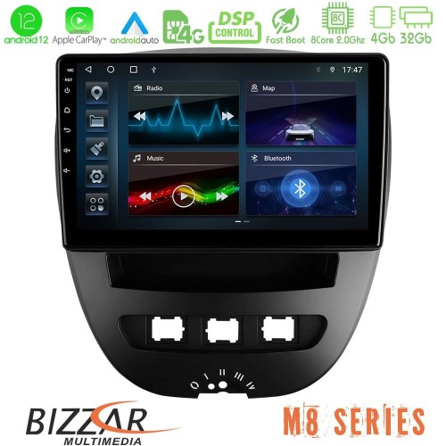 Bizzar M8 Series Toyota Aygo/Citroen C1/Peugeot 107 8core Android12 4+32GB Navigation Multimedia Tablet 10
