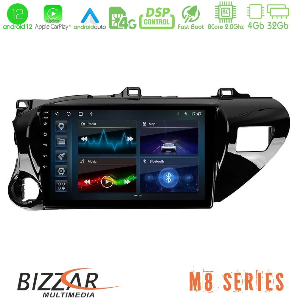 Bizzar M8 Series Toyota Hilux 2017-2021 8core Android12 4+32GB Navigation Multimedia Tablet 10