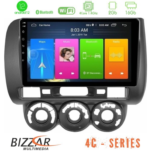 Bizzar 4C Series Honda Jazz 2002-2008 (Manual A/C) 4Core Android12 2+16GB Navigation Multimedia Tablet 9 Bizzar 4C Series Honda Jazz 2002-2008 (Manual A/C) 4Core Android12 2+16GB Navigation Multimedia Tablet 9