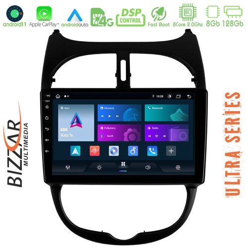 Bizzar Ultra Series Peugeot 206 8core Android11 8+128GB Navigation Multimedia Tablet 9 Bizzar Ultra Series Peugeot 206 8core Android11 8+128GB Navigation Multimedia Tablet 9