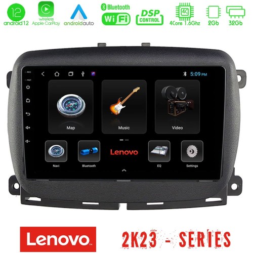 Lenovo Car Pad Fiat 500 2016> 4Core Android12 2+32GB Navigation Multimedia Tablet 9"