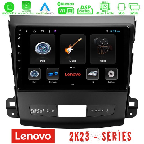 Lenovo Car Pad Mitsubishi Outlander/Citroen C-Crosser/Peugeot 4007 4Core Android12 2+32GB Navigation Multimedia Tablet 9