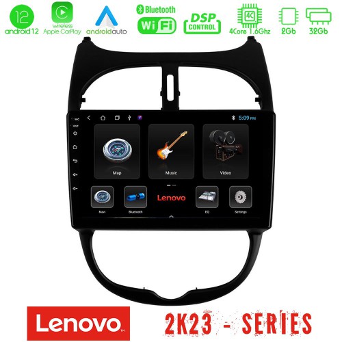 Lenovo Car Pad Peugeot 206 4Core Android12 2+32GB Navigation Multimedia Tablet 9