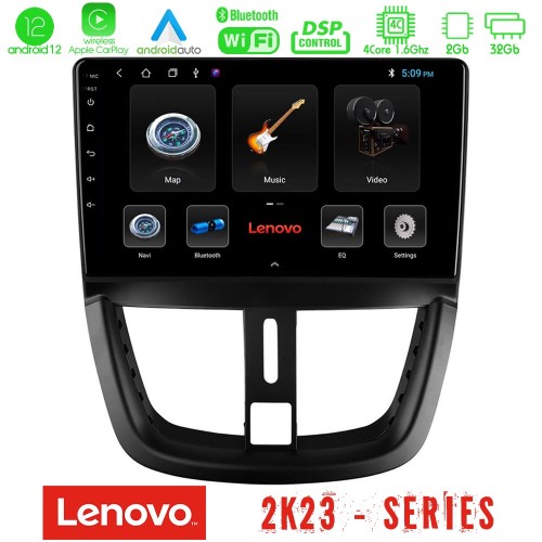 Lenovo Car Pad Peugeot 207 4Core Android12 2+32GB Navigation Multimedia Tablet 9