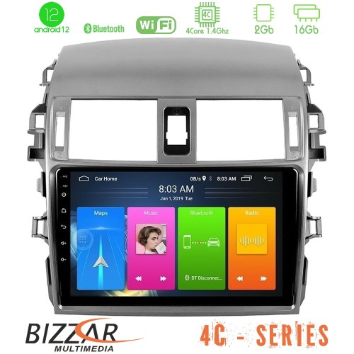 Bizzar 4C Series Toyota Corolla 2008-2010 4Core Android12 2+16GB Navigation Multimedia Tablet 9