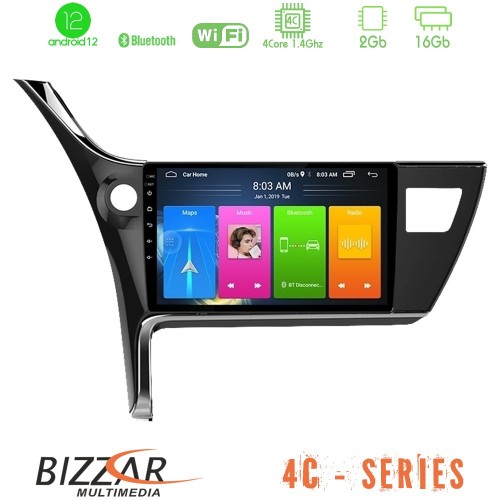 Bizzar 4C Series Toyota Corolla 2017-2018 4Core Android12 2+16GB Navigation Multimedia Tablet 10