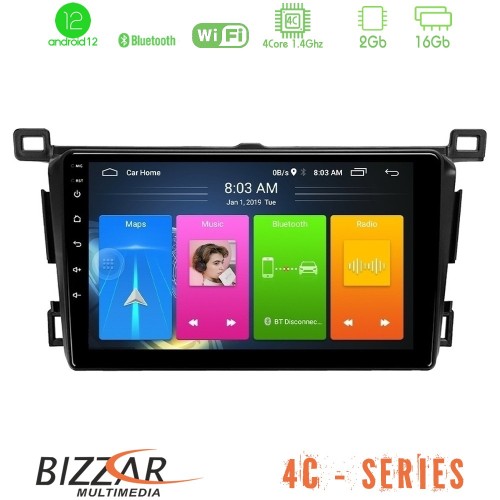 Bizzar 4C Series Toyota RAV4 2013-2018 4Core Android12 2+16GB Navigation Multimedia Tablet 9
