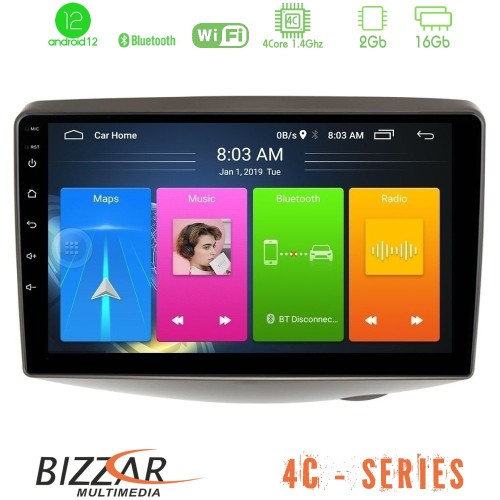 Bizzar 4C Series Toyota Yaris 1999 - 2006 4Core Android12 2+16GB Navigation Multimedia Tablet 9