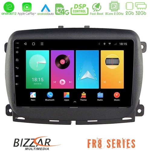 Bizzar FR8 Series Fiat 500 2016> 8core Android12 2+32GB Navigation Multimedia Tablet 9