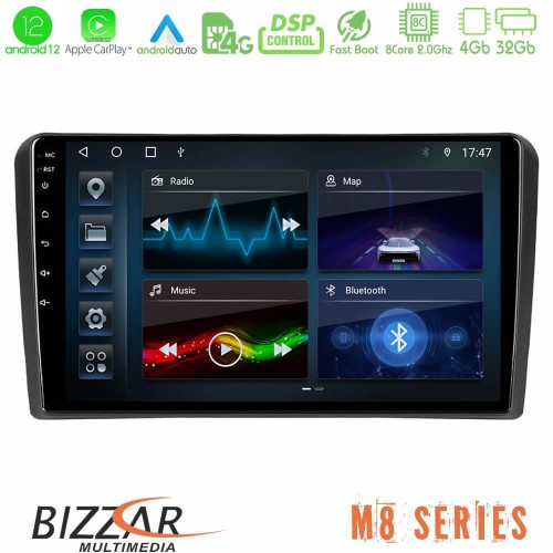 Bizzar M8 Series Audi A3 8P 8core Android12 4+32GB Navigation Multimedia Tablet 9