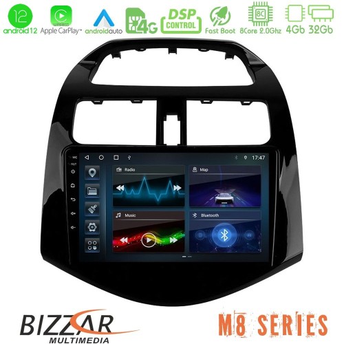 Bizzar M8 Series Chevrolet Spark 2009-2015 8core Android12 4+32GB Navigation Multimedia Tablet 9