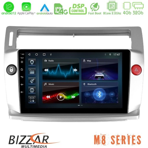 Bizzar M8 Series Citroen C4 2004-2010 8core Android12 4+32GB Navigation Multimedia Tablet 9