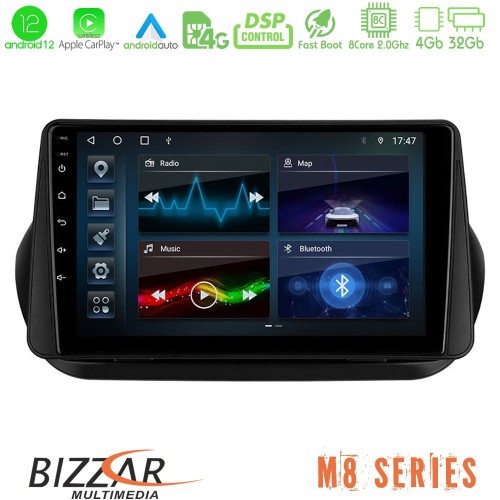 Bizzar M8 Series Fiat Fiorino/Citroen Nemo/Peugeot Bipper 8core Android12 4+32GB Navigation Multimedia Tablet 9