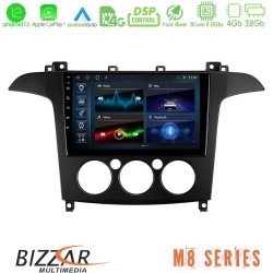 Bizzar M8 Series Ford S-Max 2006-2008 (manual A/C) 8core Android12 4+32GB Navigation Multimedia Tablet 9
