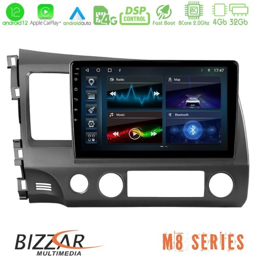 Bizzar M8 Series Honda Civic 2006-2011 8core Android12 4+32GB Navigation Multimedia Tablet 9