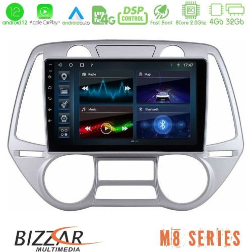 Bizzar M8 Series Hyundai i20 2009-2012 Auto A/C 8core Android12 4+32GB Navigation Multimedia Tablet 9
