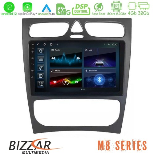 Bizzar M8 Series Mercedes C Class (W203) 8core Android12 4+32GB Navigation Multimedia Tablet 9