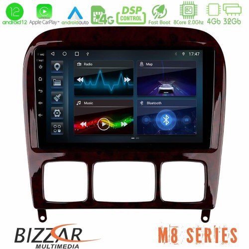 Bizzar M8 Series Mercedes S Class 1999-2004 (W220) 8core Android12 4+32GB Navigation Multimedia Tablet 9
