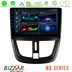 Bizzar M8 Series Peugeot 207 8core Android12 4+32GB Navigation Multimedia Tablet 9