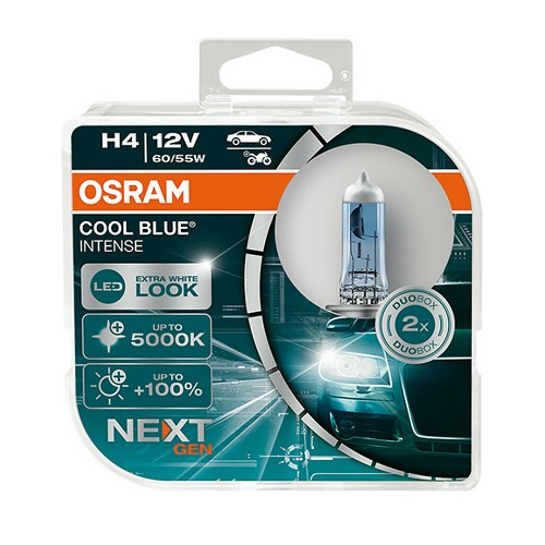 Osram Λάμπες Αυτοκινήτου Cool Blue Intense +100% H4 5000K Ψυχρό Λευκό 12V 55W 2τμχ