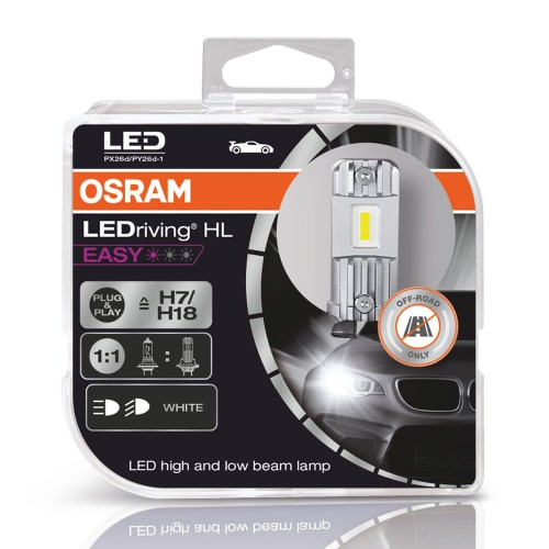 OSRAM, Σετ Λάμπες Led 12V H7/H18 16W 6500K (Σετ των 2) 64210DWESY-HCB 