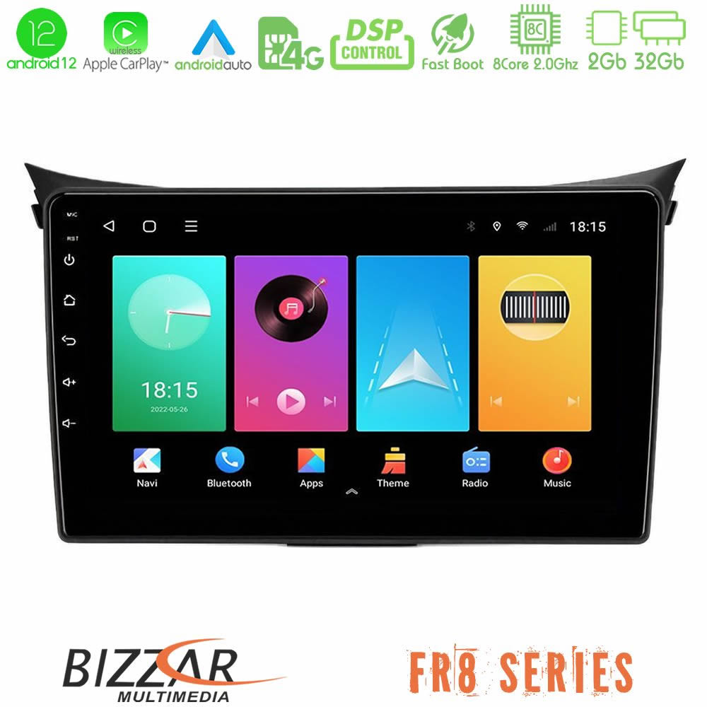Bizzar FR8 Series Hyundai i30 2012-2017 4Core Android12 2+32GB Navigation Multimedia Tablet 9