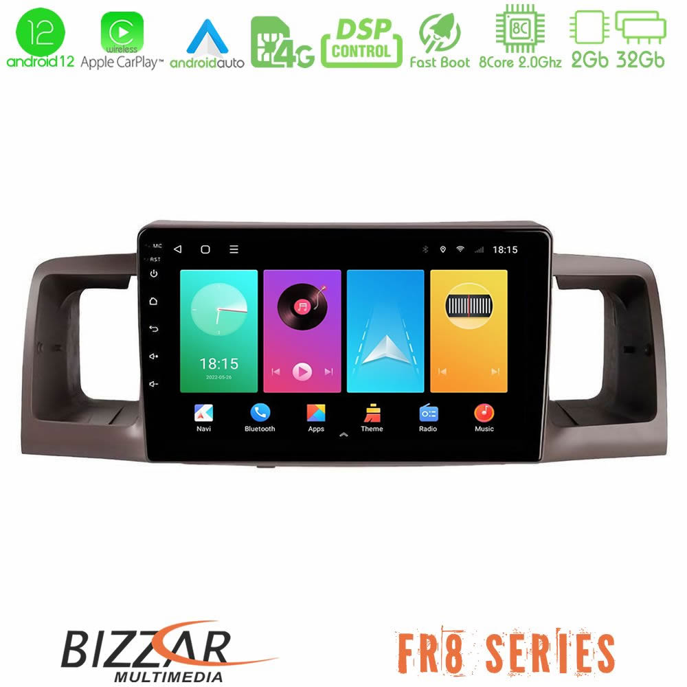 Bizzar FR8 Series Toyota Corolla 2002-2006 4Core Android12 2+32GB Navigation Multimedia Tablet 9