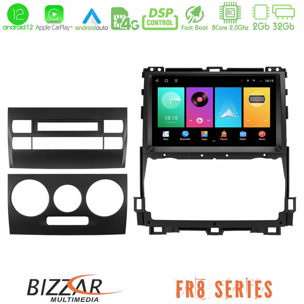 Bizzar FR8 Series Toyota Land Cruiser J120 2002-2009 4Core Android12 2+32GB Navigation Multimedia Tablet 9