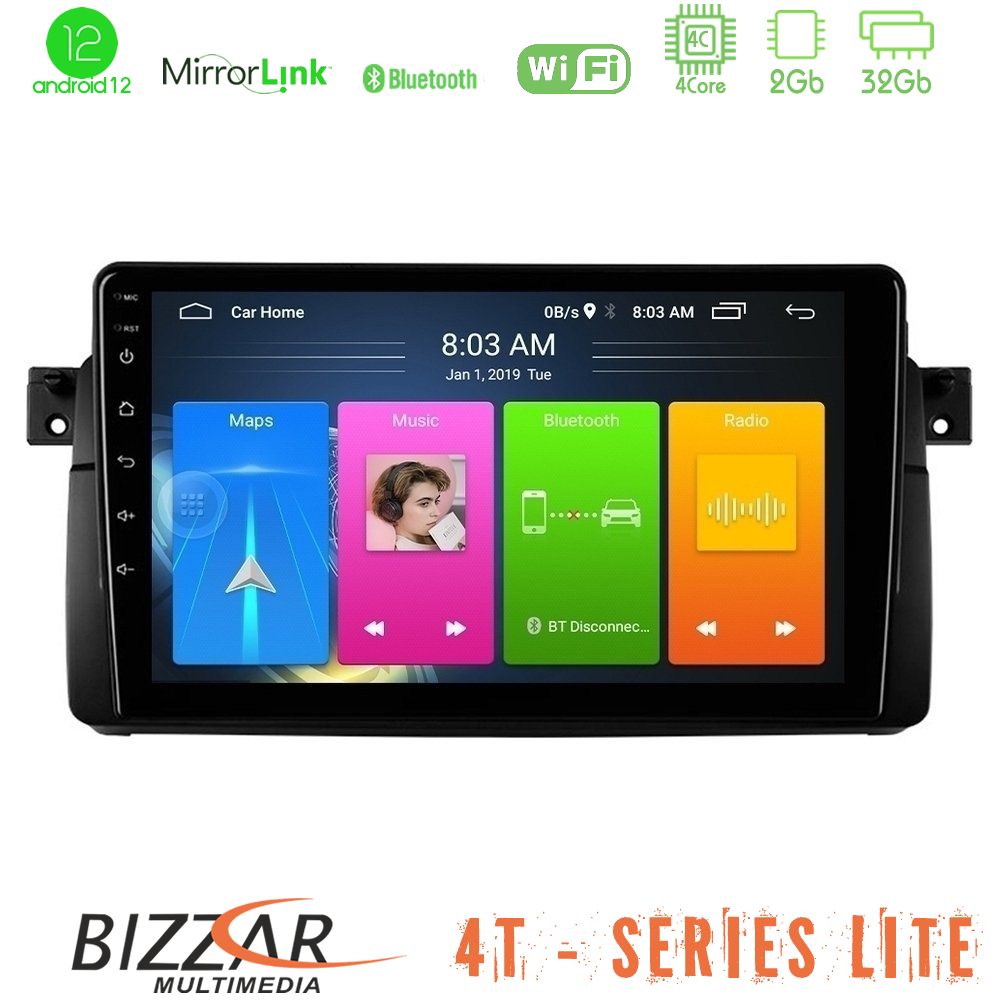 Bizzar 4T Series BMW E46 4Core Android12 2+32GB Navigation Multimedia 9