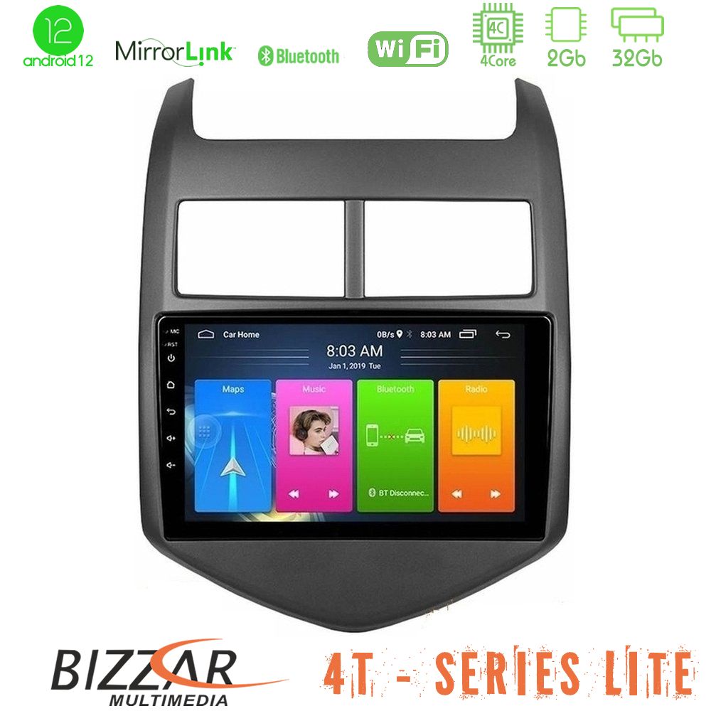 Bizzar 4T Series Chevrolet Aveo 2011-2017 4Core Android12 2+32GB Navigation Multimedia Tablet 9