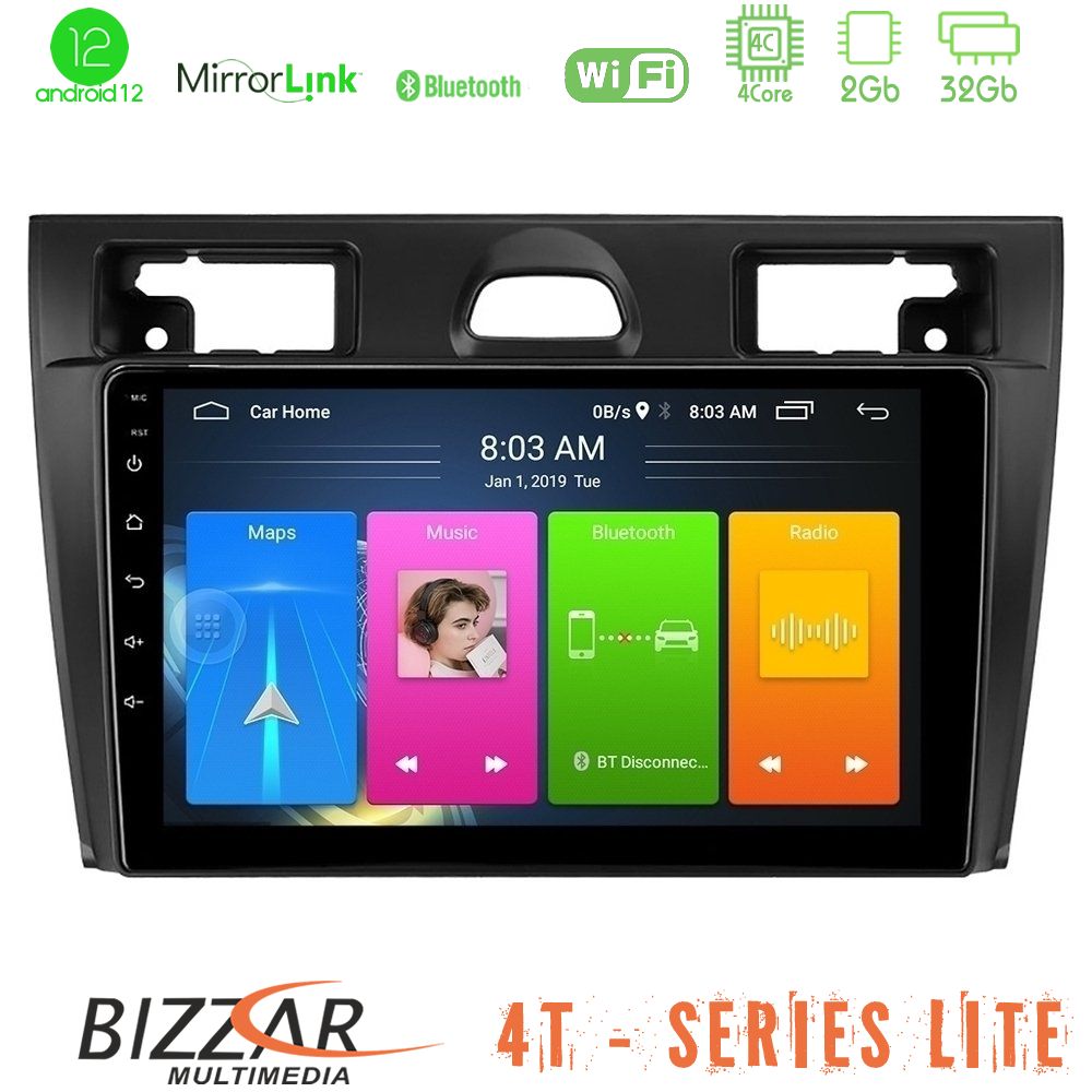 Bizzar 4T Series Ford Fiesta 2006-2008 4Core Android12 2+32GB Navigation Multimedia Tablet 9