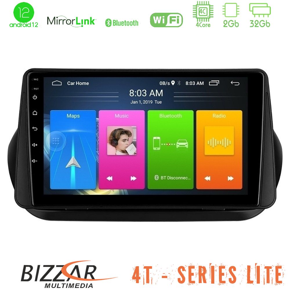Bizzar 4T Series Fiat Fiorino/Citroen Nemo/Peugeot Bipper 4Core Android12 2+32GB Navigation Multimedia Tablet 9