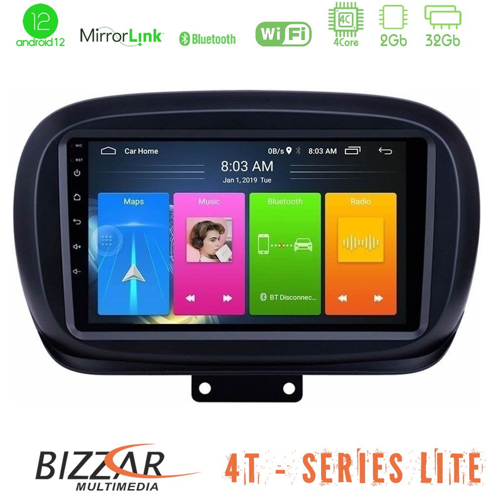 Bizzar 4T Series Fiat 500X 4Core Android12 2+32GB Navigation Multimedia Tablet 9