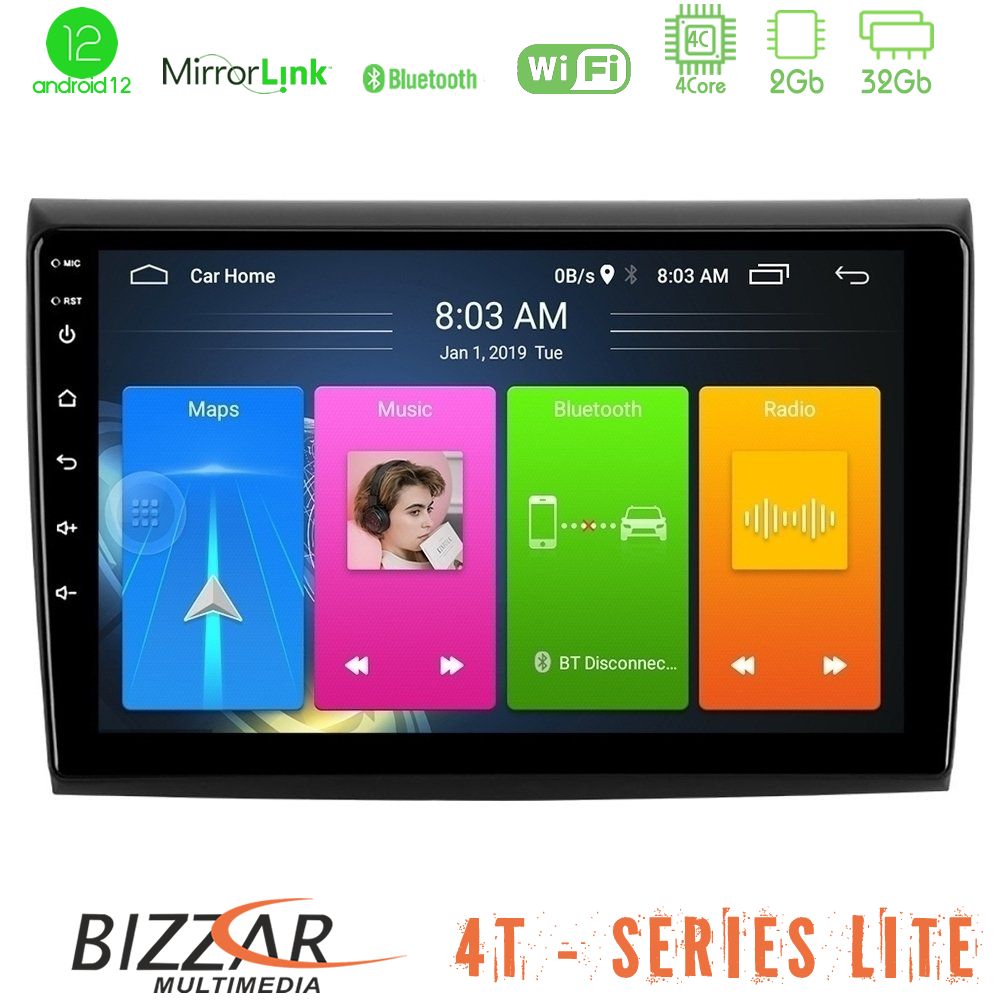 Bizzar 4T Series Fiat Bravo 4Core Android12 2+32GB Navigation Multimedia Tablet 9