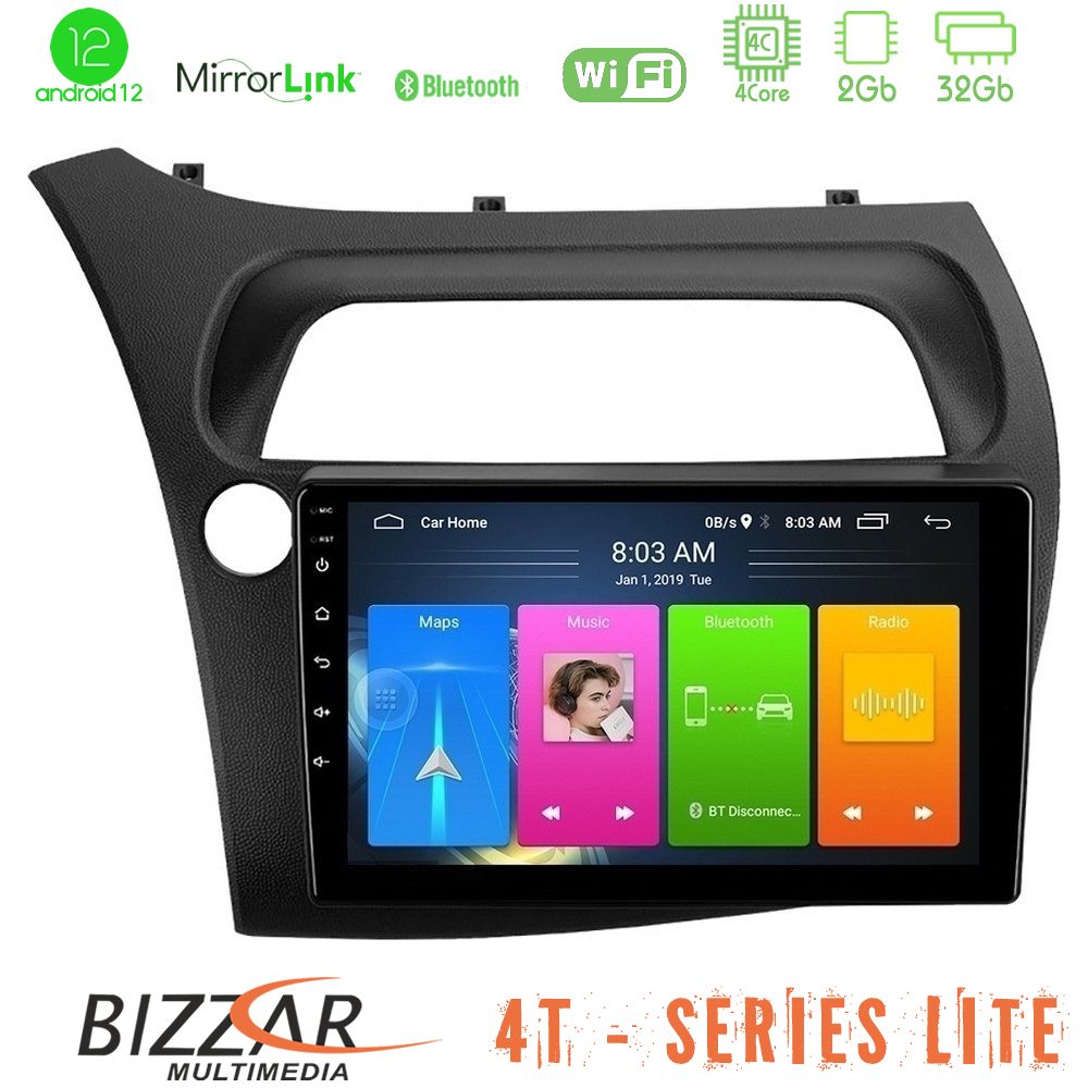 Bizzar 4T Series Honda Civic 4Core Android12 2+32GB Navigation Multimedia Tablet 9