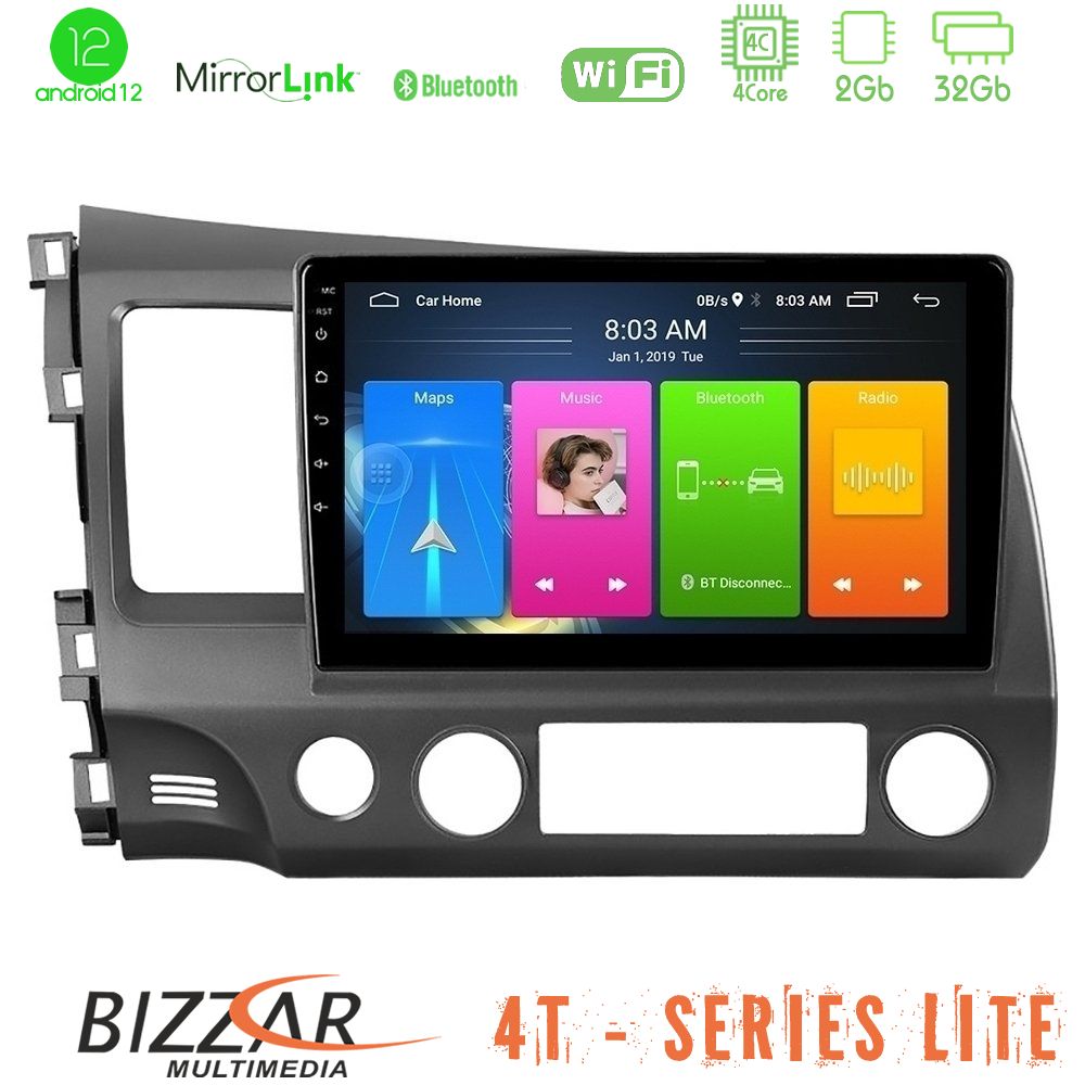 Bizzar 4T Series Honda Civic 2006-2011 4Core Android12 2+32GB Navigation Multimedia Tablet 9