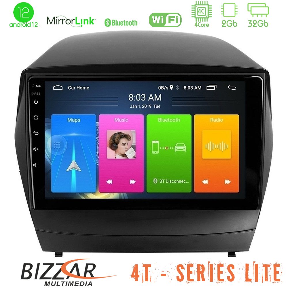 Bizzar 4T Series Hyundai IX35 Auto A/C 4Core Android12 2+32GB Navigation Multimedia Tablet 9