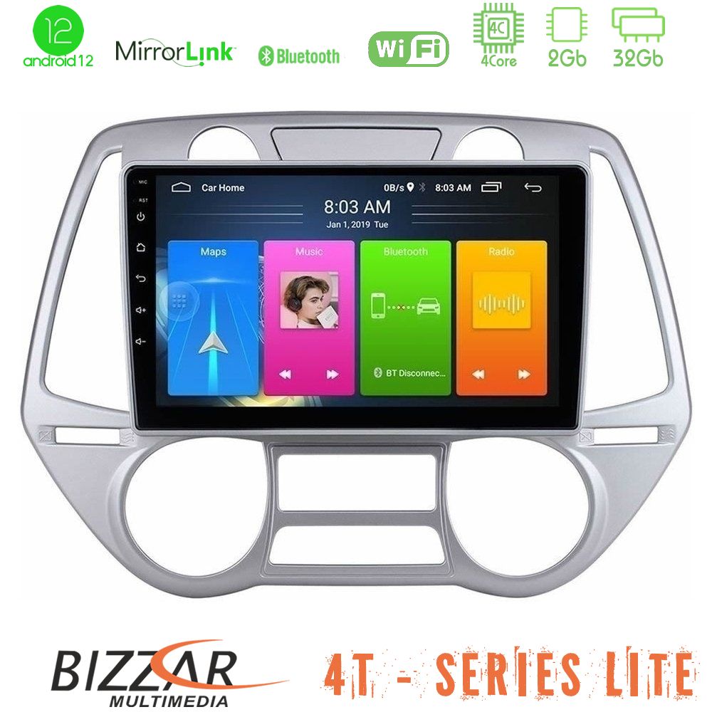 Bizzar 4T Series Hyundai i20 2009-2012 Auto A/C 4Core Android12 2+32GB Navigation Multimedia Tablet 9