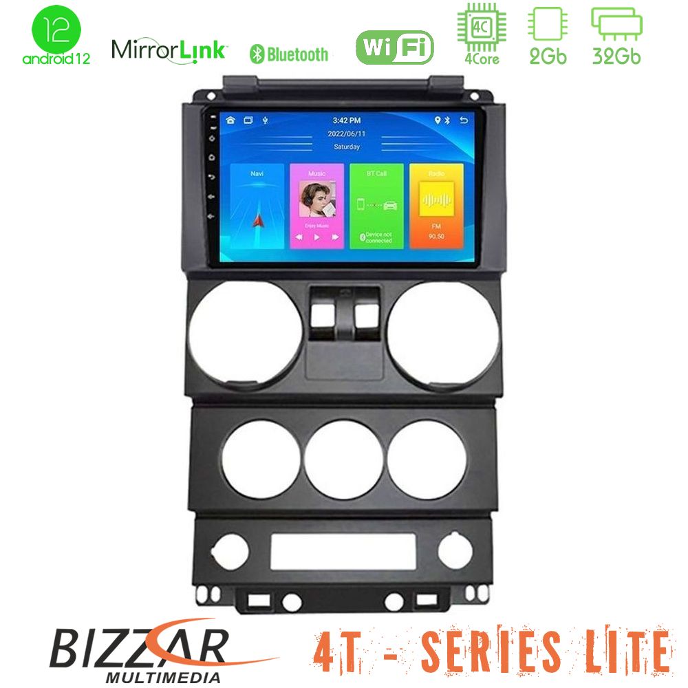 Bizzar 4T Series Jeep Wrangler 2Door 2008-2010 4Core Android12 2+32GB Navigation Multimedia Tablet 9