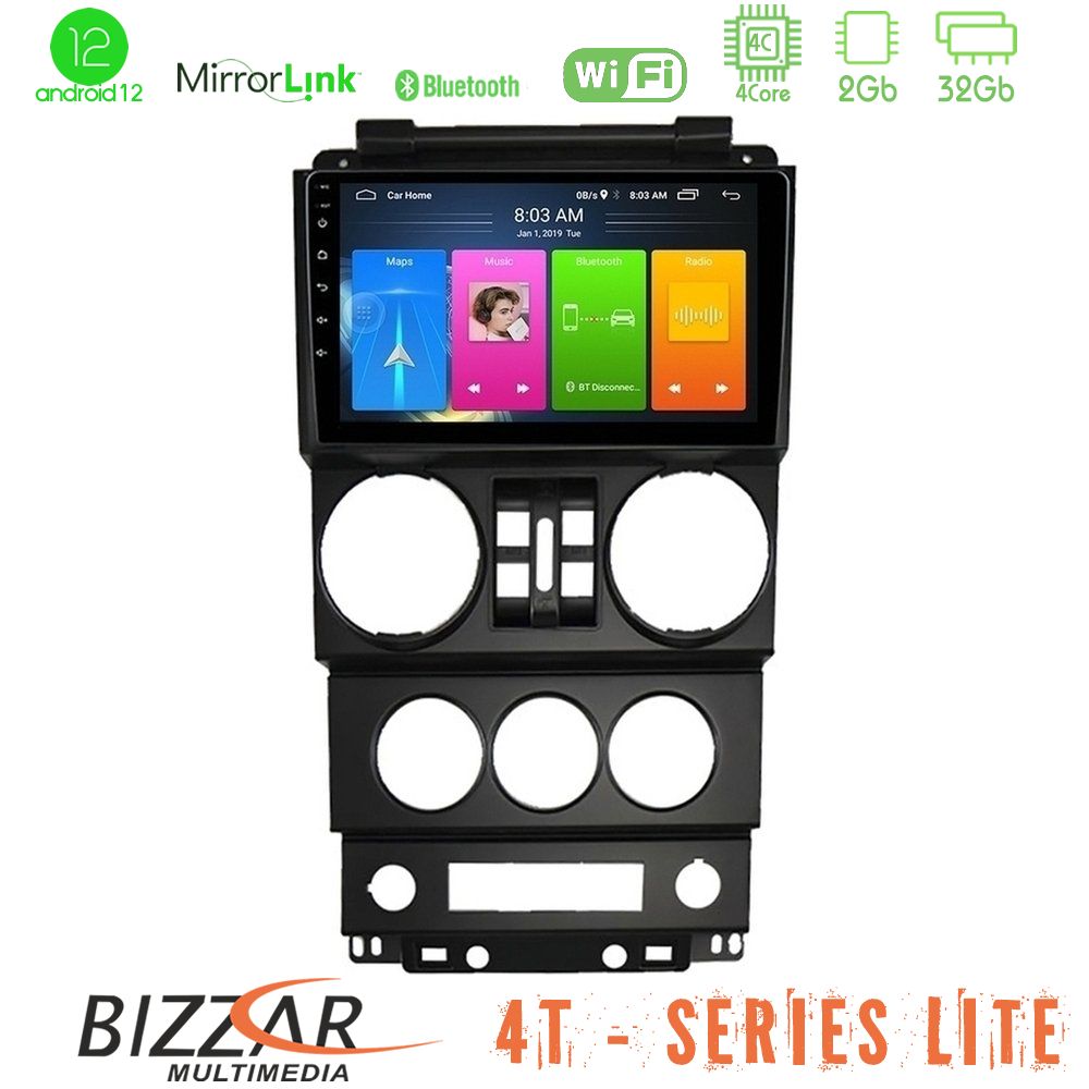 Bizzar 4T Series Jeep Wrangler 2008-2010 4Core Android12 2+32GB Navigation Multimedia Tablet 9