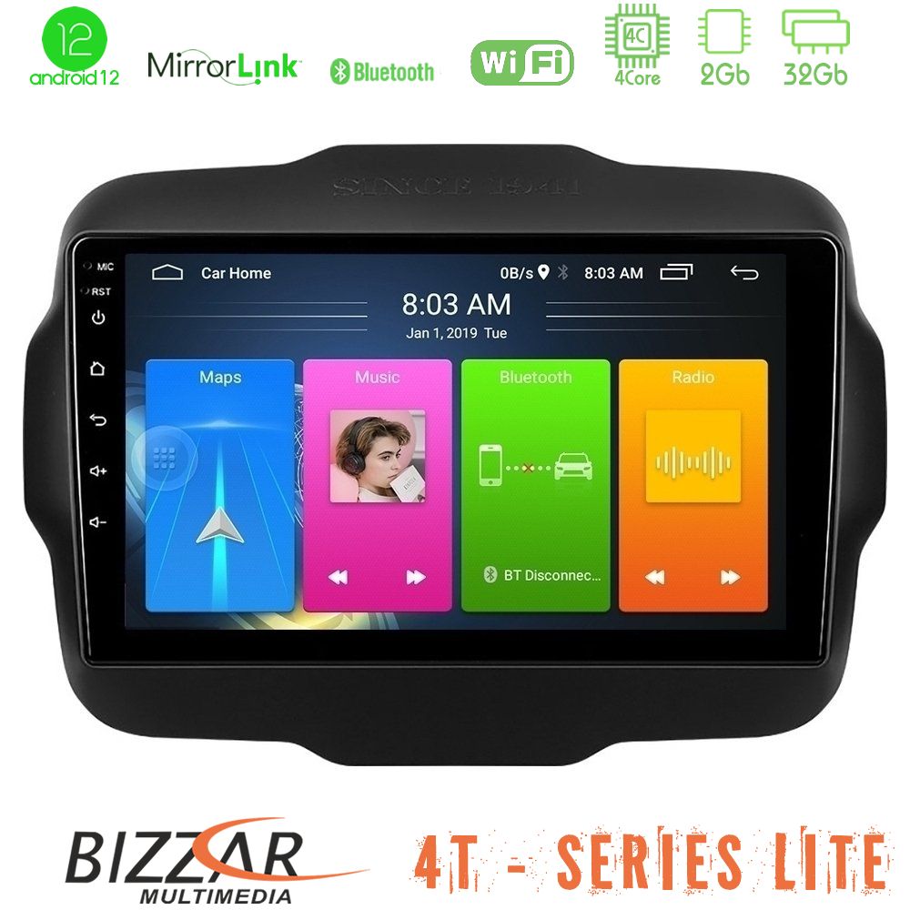 Bizzar 4T Series Jeep Renegade 2015-2019 4Core Android12 2+32GB Navigation Multimedia Tablet 9