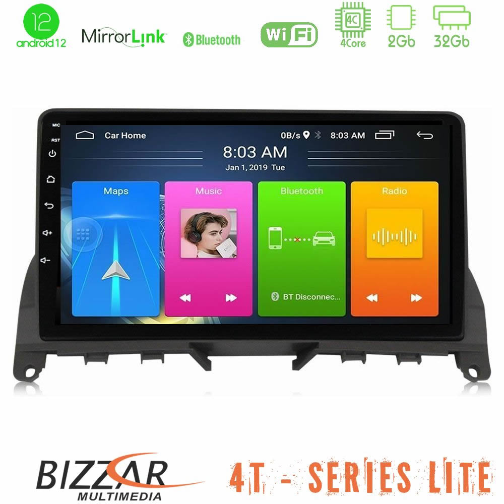 Bizzar 4T Series Mercedes C Class W204 4Core Android12 2+32GB Navigation Multimedia 9