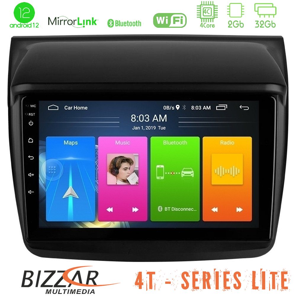 Bizzar 4T Series Mitsubishi L200 4Core Android12 2+32GB Navigation Multimedia Tablet 9