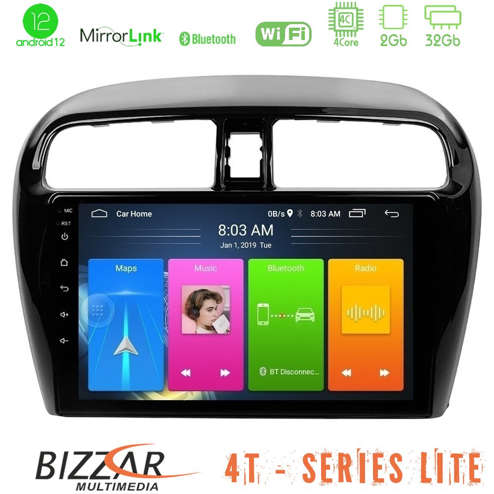 Bizzar 4T Series Mitsubishi Space Star 2013-2016 4Core Android12 2+32GB Navigation Multimedia Tablet 9