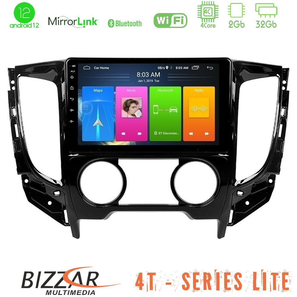 Bizzar 4T Series Mitsubishi L200 2016-&gt; & Fiat Fullback (Manual A/C) 4Core Android12 2+32GB Navigation Multimedia Tablet 9