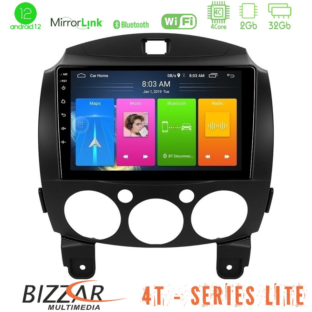 Bizzar 4T Series Mazda 2 2008-2014 4Core Android12 2+32GB Navigation Multimedia Tablet 9