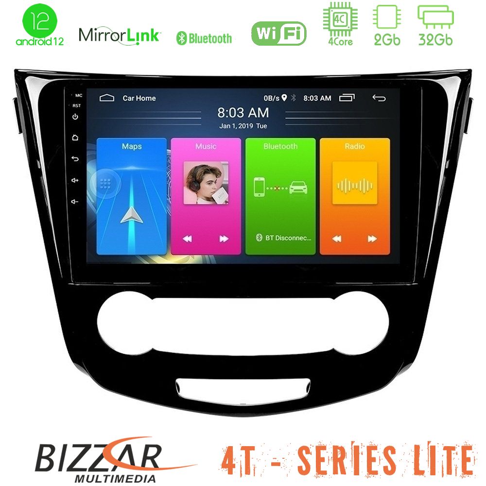 Bizzar 4T Series Nissan Qashqai J11 (Manual A/C) 4Core Android12 2+32GB Navigation Multimedia Tablet 10