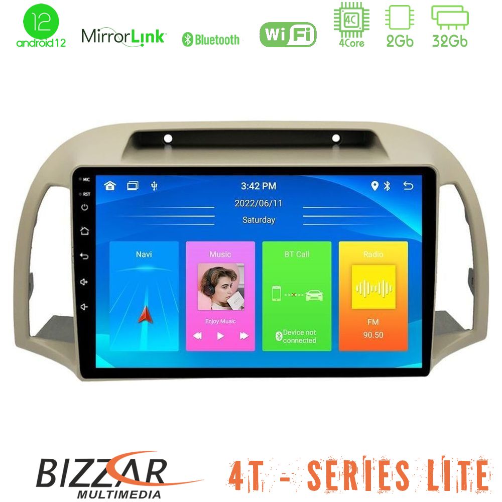 Bizzar 4T Series Nissan Micra K12 2002-2010 4Core Android12 2+32GB Navigation Multimedia Tablet 9